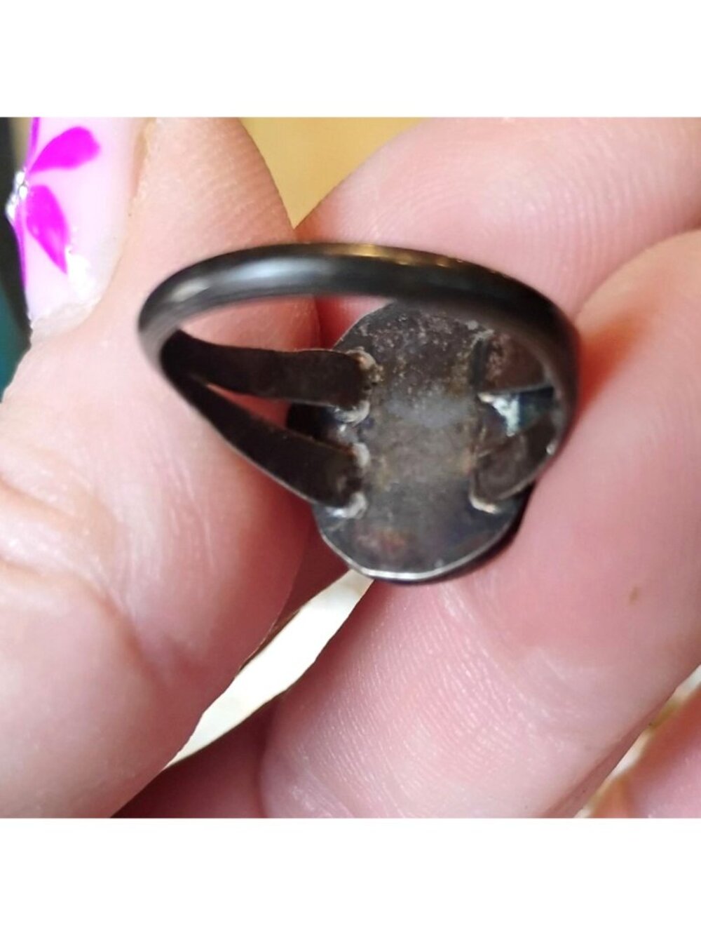Vitg Navajo Old Pawn Sterling Silver Coral Ring Size 7.5 Oval Braided Setting - Picture 5 of 8